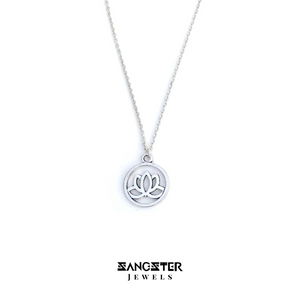 Lotus Flower Silver Womens Pendant Necklace