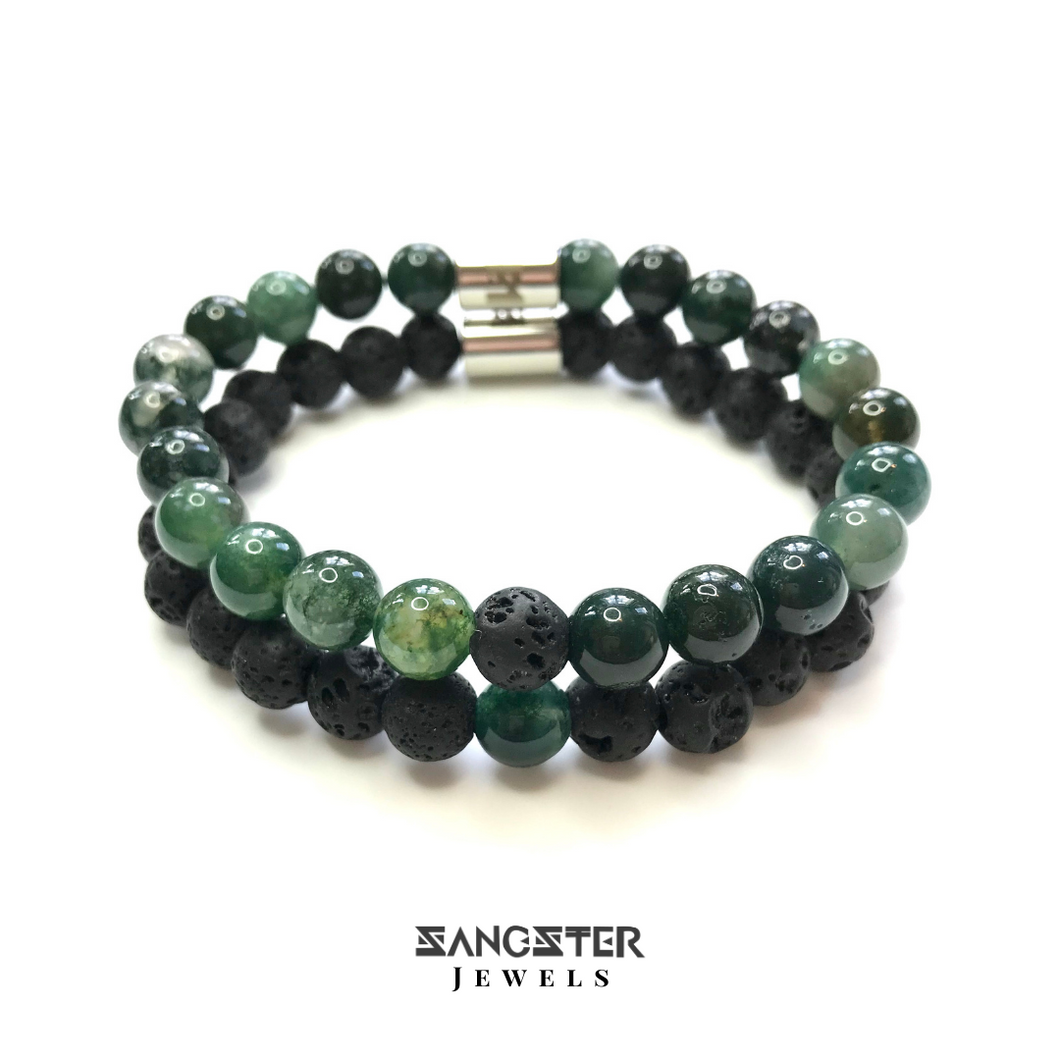 Green Agate Mens Bracelet Set